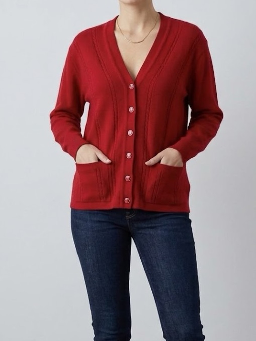 Vintage 80s Giorgio Valeri Made In Italy Red Knit Cardigan Medium